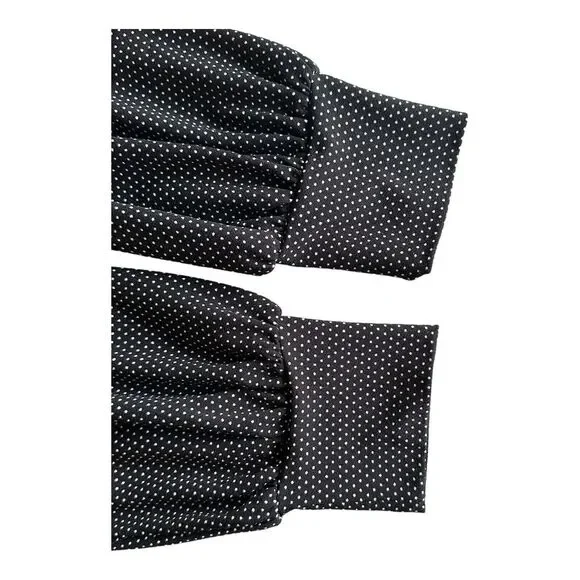 Adrianna Papell Ruffle‎ Neck  Top Women's Size L Large Pindot Black White - Picture 7 of 14